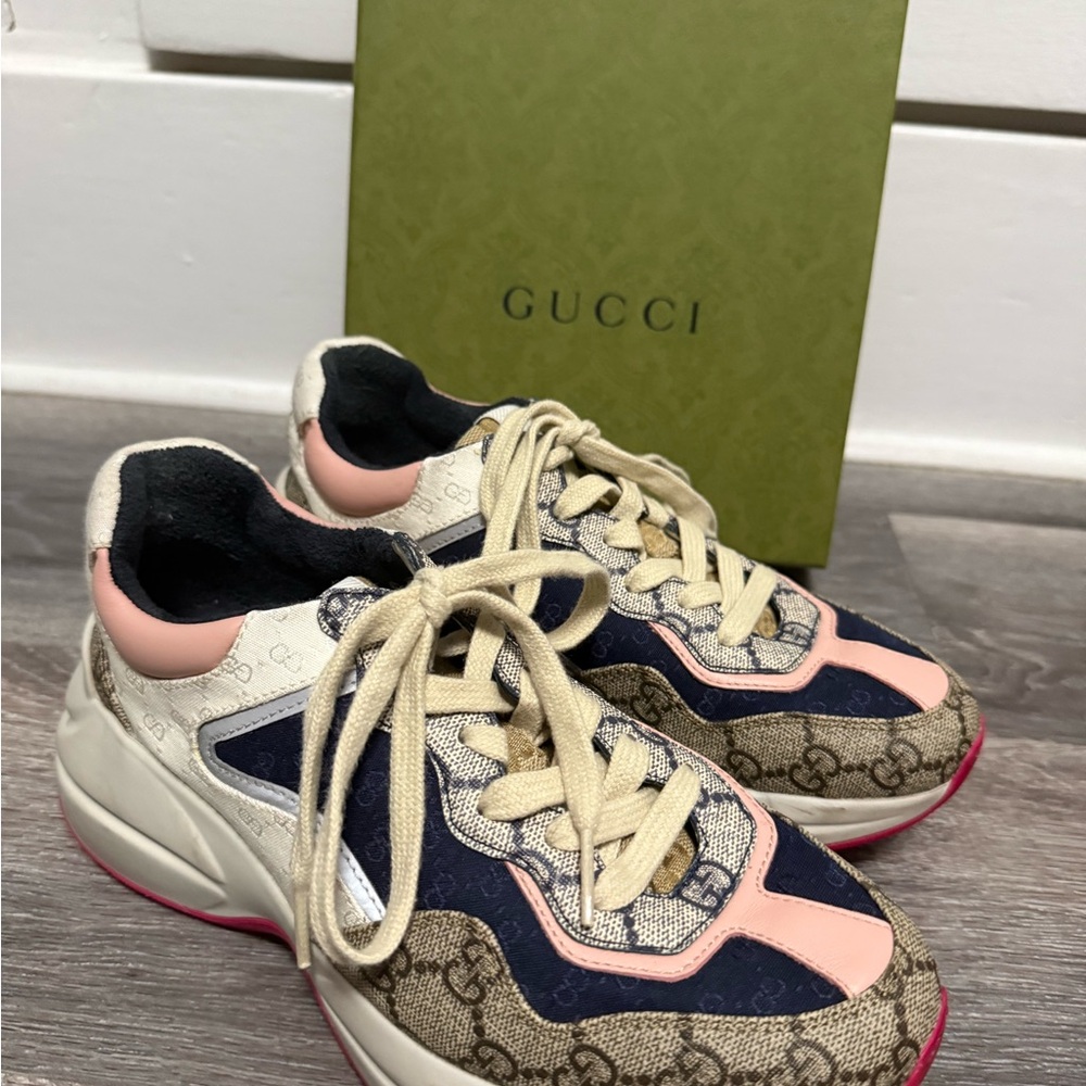 Gucci ‘Rhyton’ Sneakers / pink/blue/GG canvas / 37.5 EU